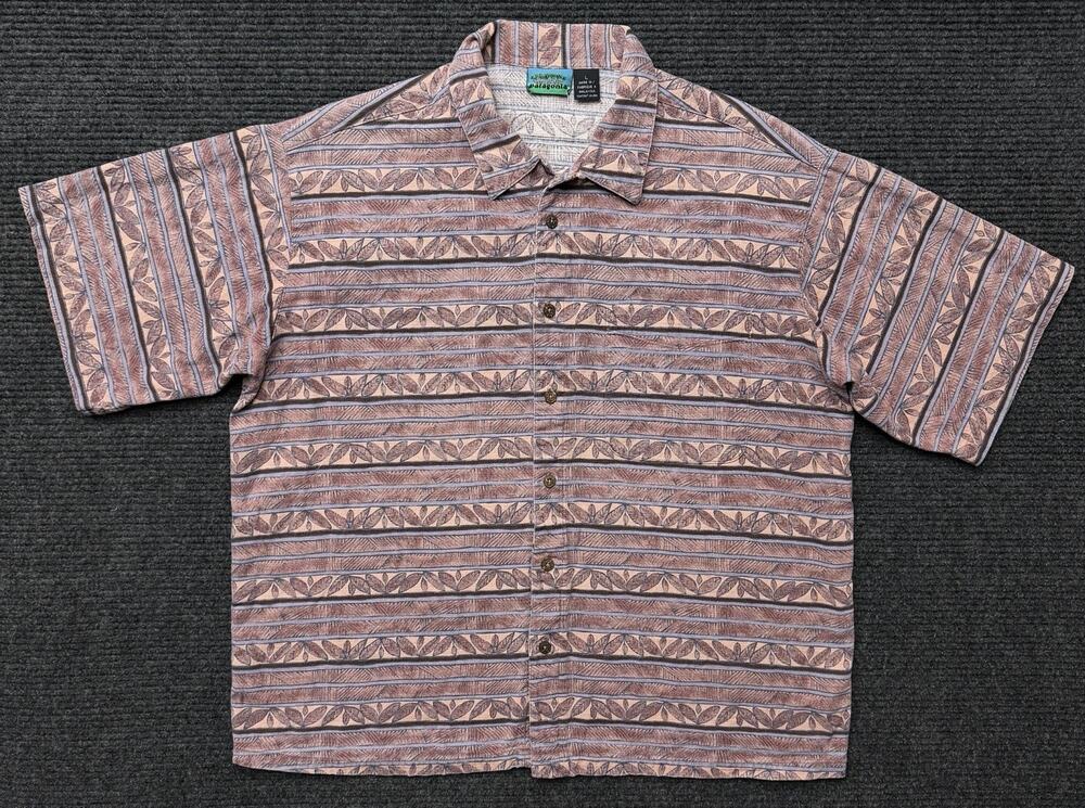 Vintage 1994 Patagonia Aloha Shirt Mens L Hawaiian Leaf Stripe 100% Cotton 53071